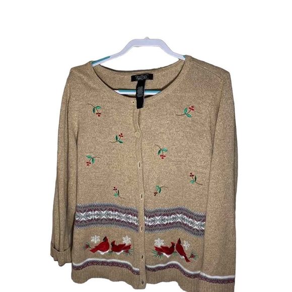 Vintage Crystal Kobe Holly Berries and Cardinal Winter Sweater Size: XL - Picture 2 of 7